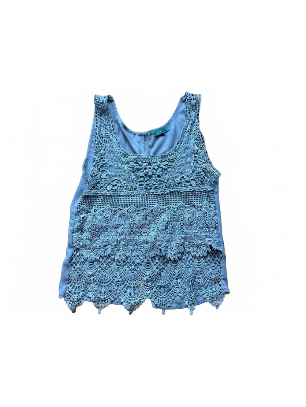 My Emblem Light Blue Crochet Lace Tank Size S